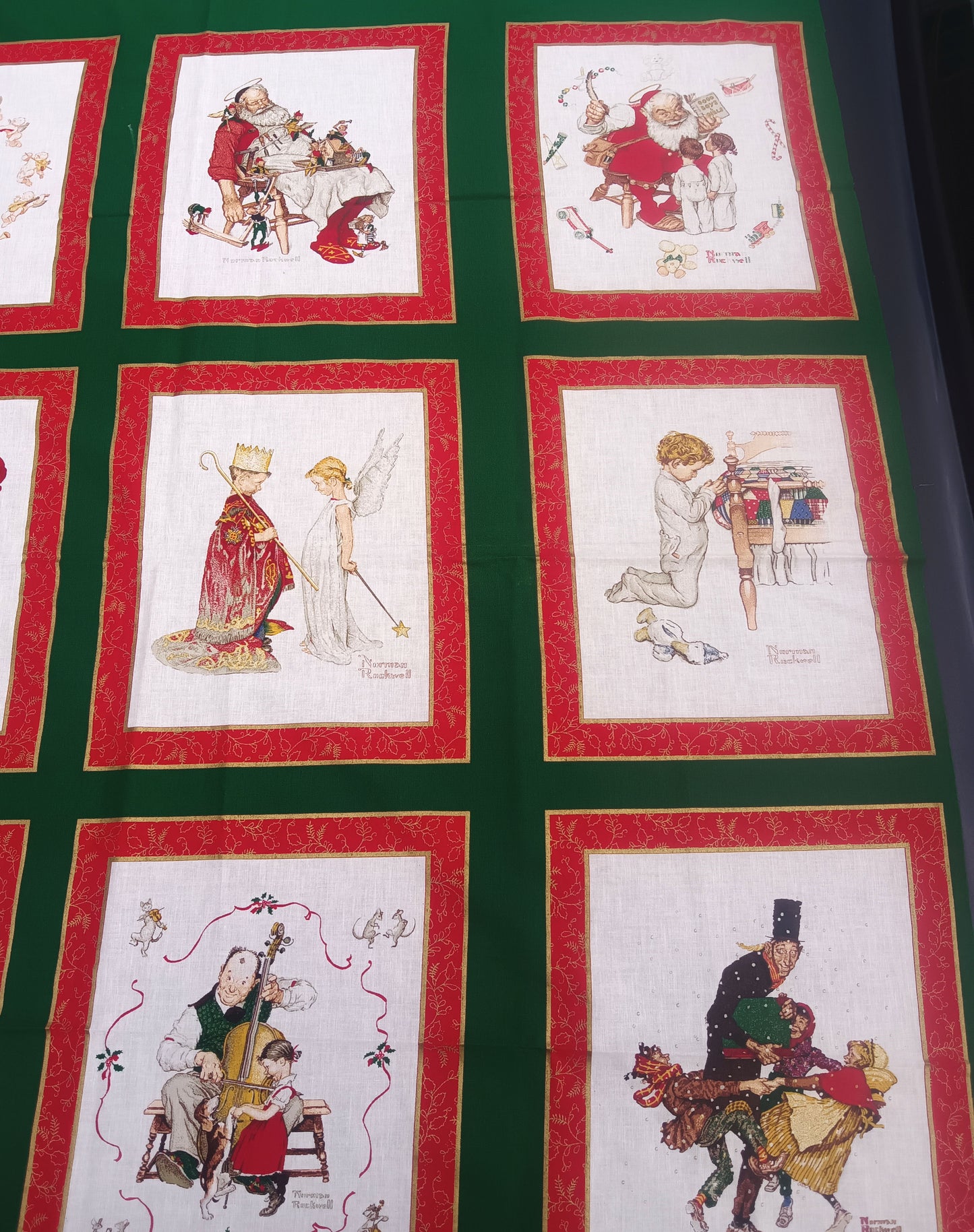 Vintage Hallmark Norman Rockwell Christmas Fabric – Very Rare - 45 x 83”