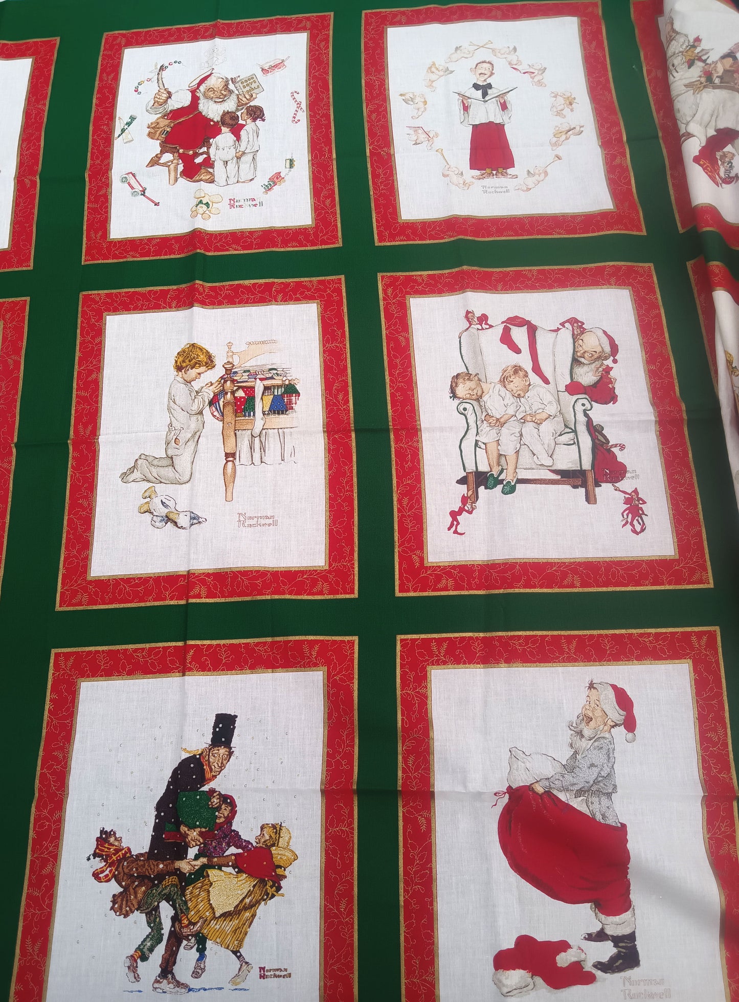 Vintage Hallmark Norman Rockwell Christmas Fabric – Very Rare - 45 x 83”