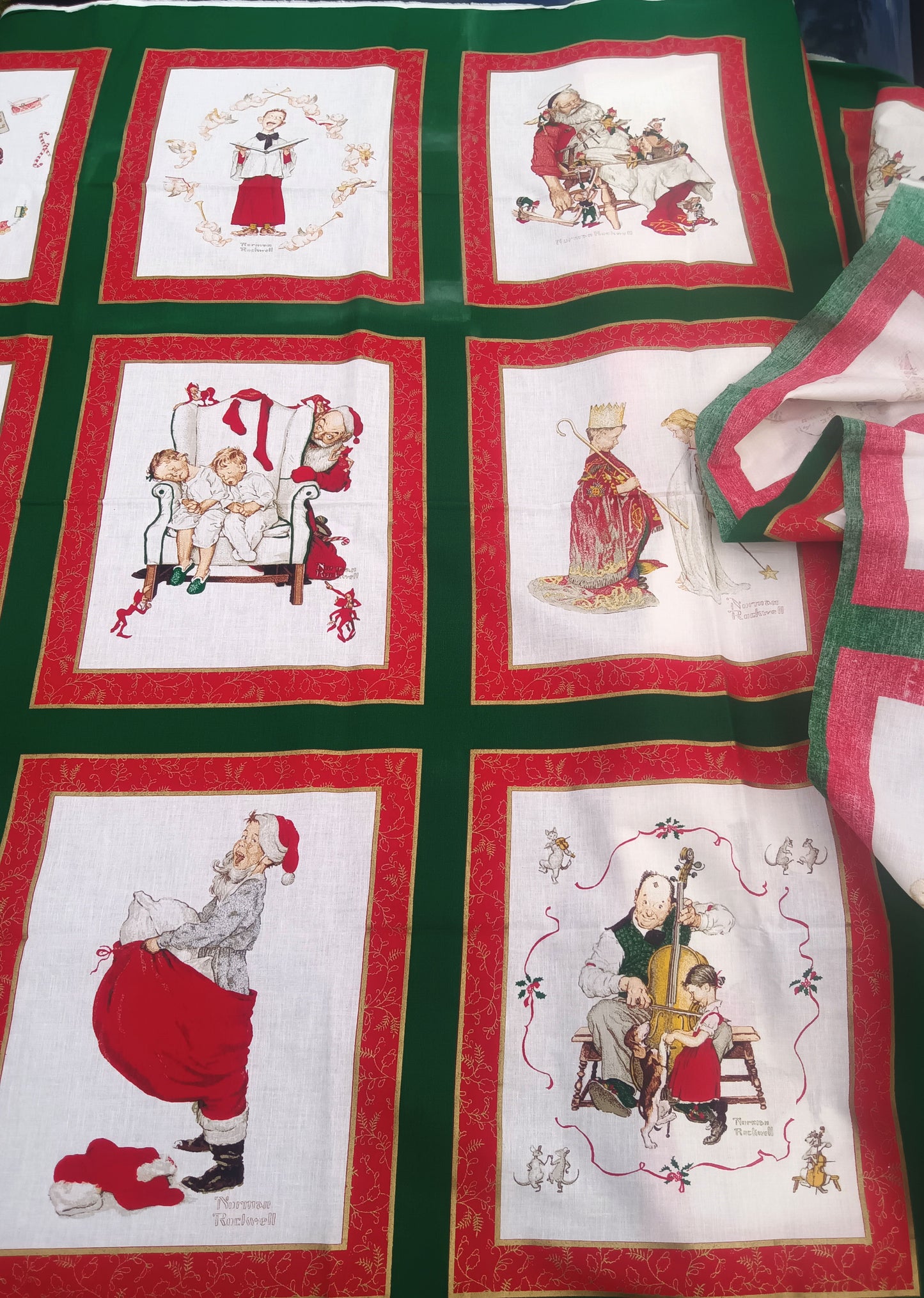 Vintage Hallmark Norman Rockwell Christmas Fabric – Very Rare - 45 x 83”