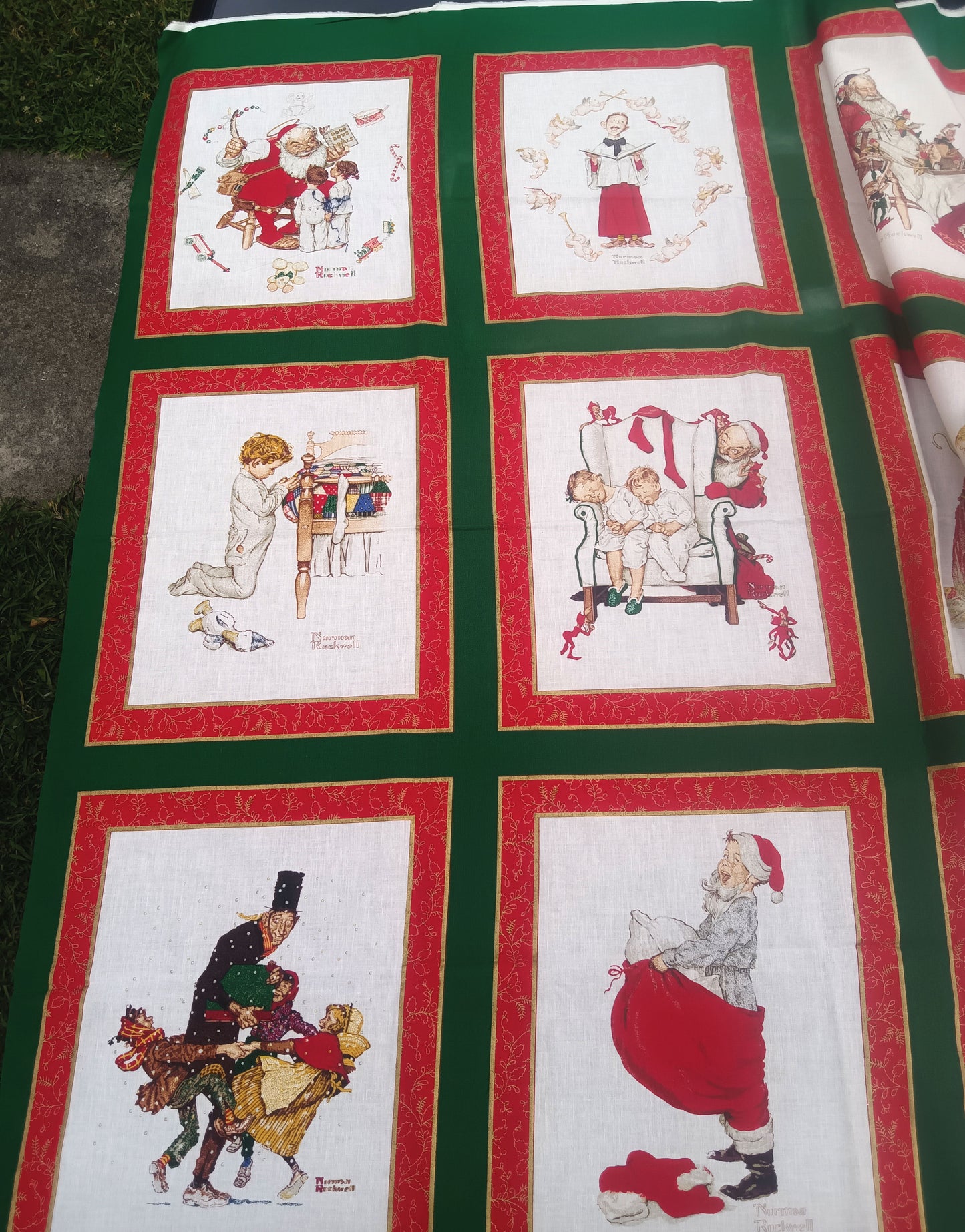 Vintage Hallmark Norman Rockwell Christmas Fabric – Very Rare - 45 x 83”