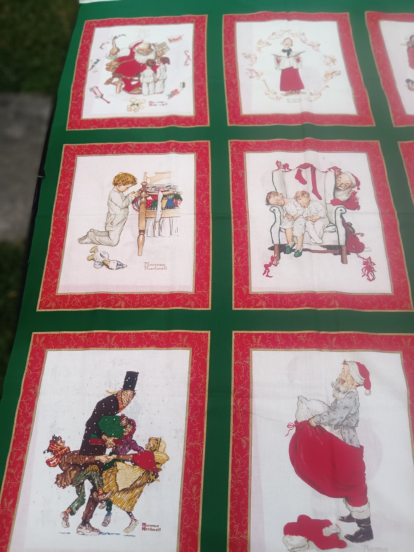 Vintage Hallmark Norman Rockwell Christmas Fabric – Very Rare - 45 X 71"