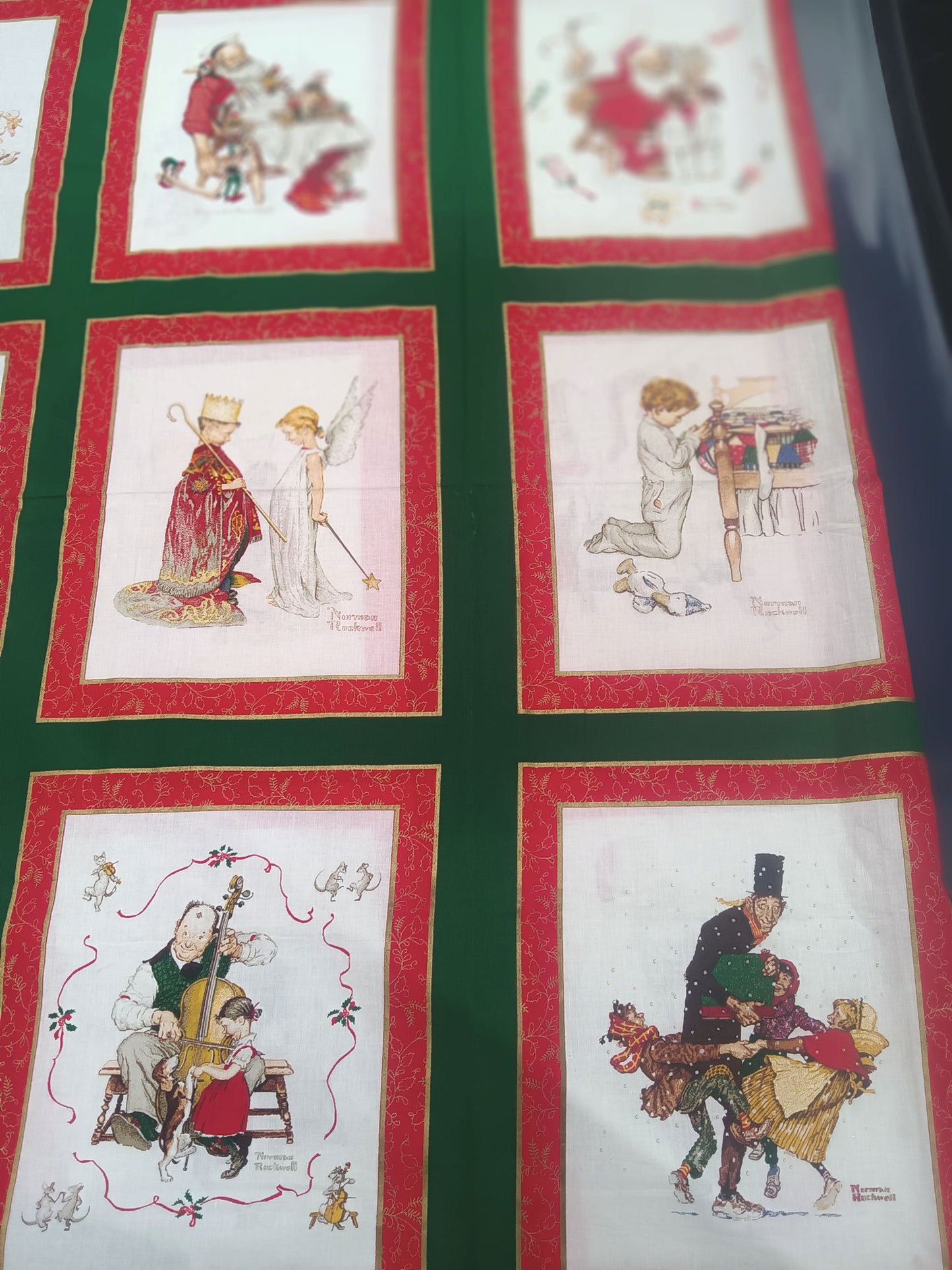 Vintage Hallmark Norman Rockwell Christmas Fabric – Very Rare - 45 X 71"