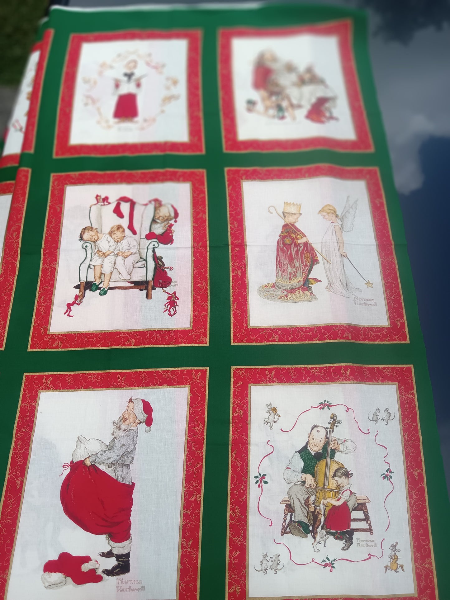 Vintage Hallmark Norman Rockwell Christmas Fabric – Very Rare - 45 X 71"