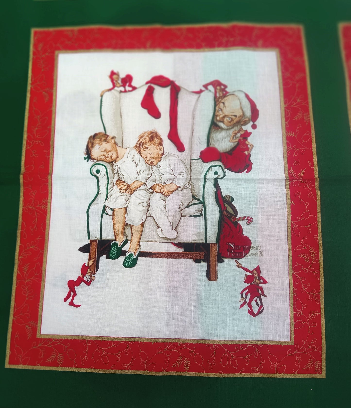 Vintage Hallmark Norman Rockwell Christmas Fabric – Very Rare - 45 x 83”