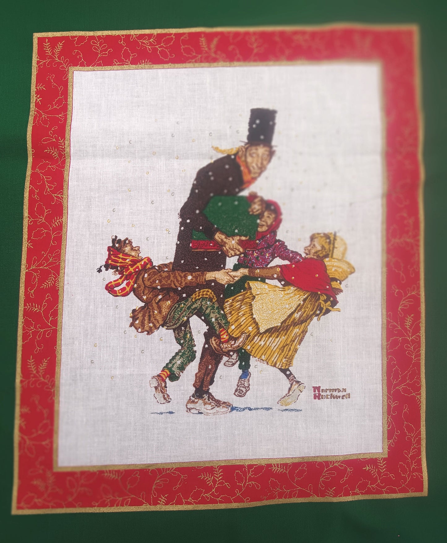Vintage Hallmark Norman Rockwell Christmas Fabric – Very Rare - 45 X 71"