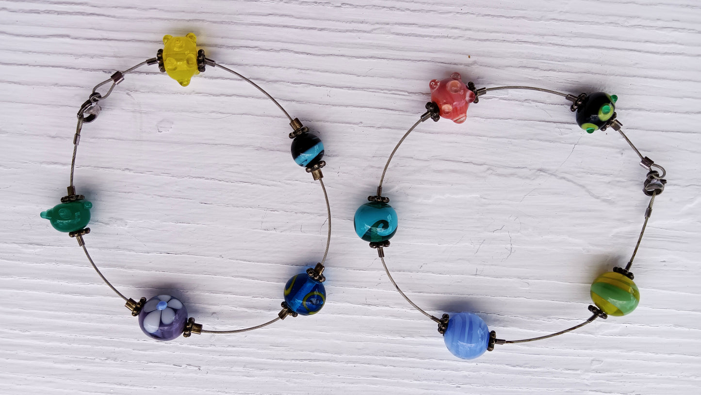 Lampwork Bead Bracelets – Murano Style Glass – Set of 2