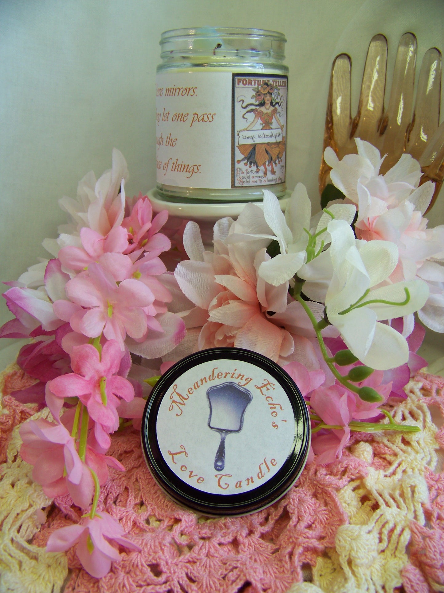 As pictured on the candle lid, use a mirror on the image to reveal its message!