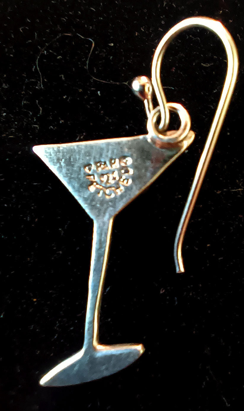 Vintage Far Fetched Sterling Silver Martini Glass Charm and matching earrings.