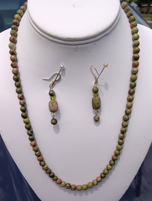 Unakite Necklace and Earrings