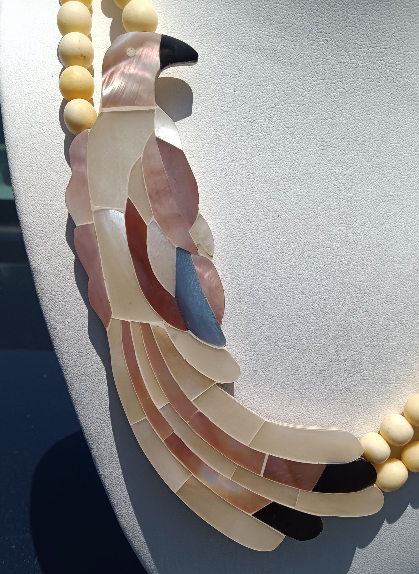 Lee Sands Exotic "Statement" Mother of Pearl Parrot Necklace