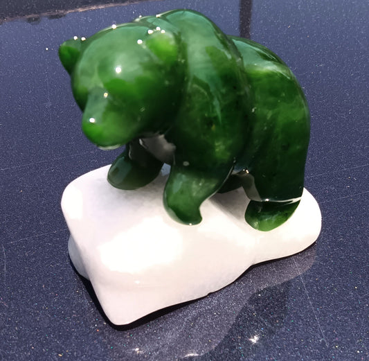 Genuine Nephrite Jade Hand Carved Walking Grizzly Bear / Inuit