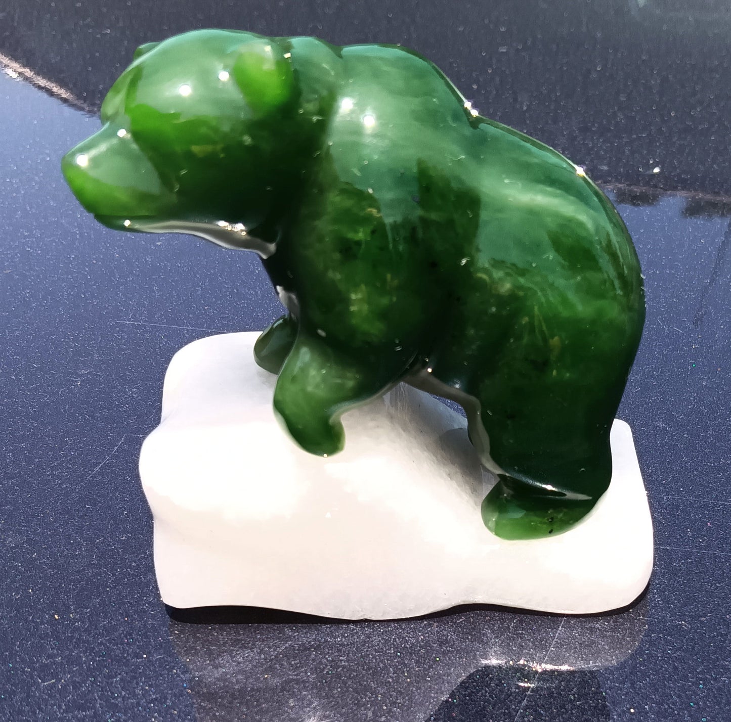 Genuine Nephrite Jade Hand Carved Walking Grizzly Bear / Inuit