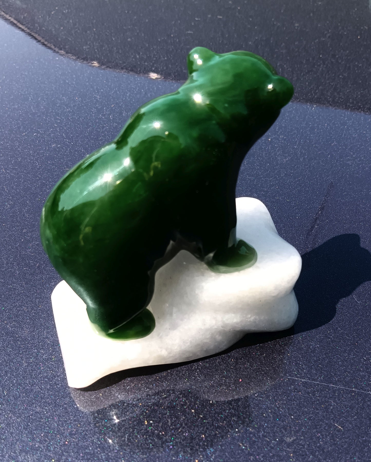 Genuine Nephrite Jade Hand Carved Walking Grizzly Bear / Inuit