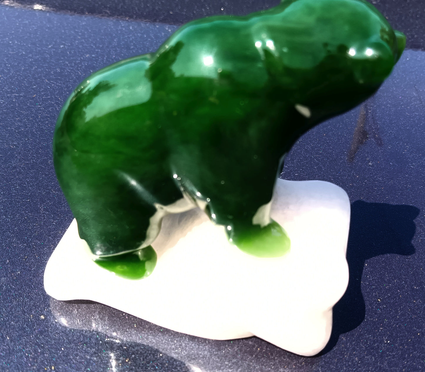 Genuine Nephrite Jade Hand Carved Walking Grizzly Bear / Inuit