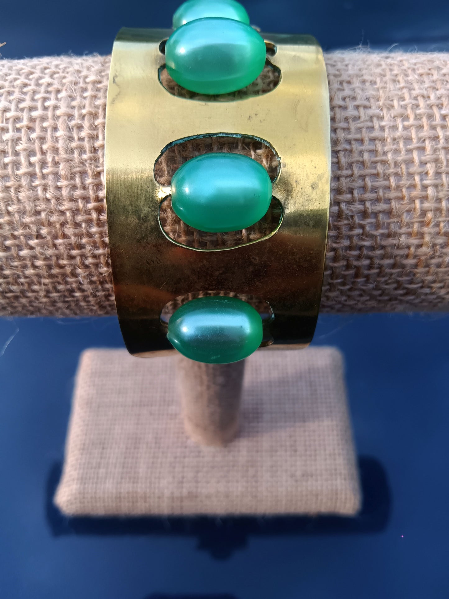 Vintage Brass Mint Color Moonglow Bypass Bracelet