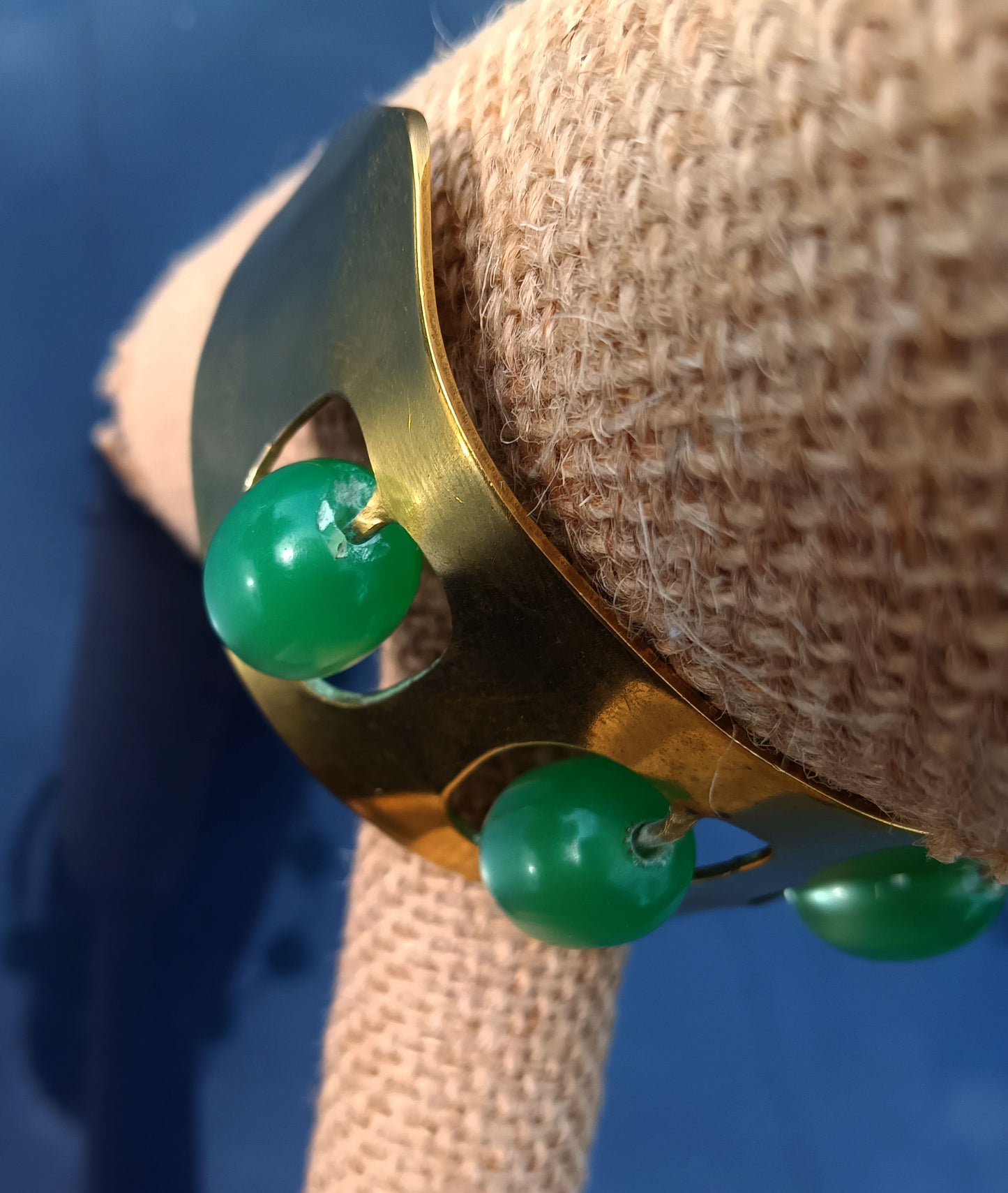 Vintage Brass Mint Color Moonglow Bypass Bracelet