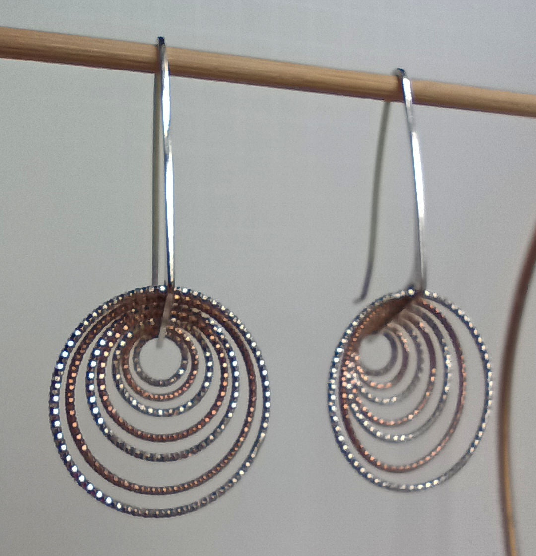 Sterling Silver and Rose Gold Vermeil Italian 3D Circle Earrings