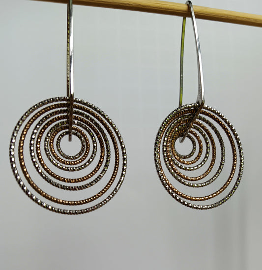 Sterling Silver and Rose Gold Vermeil Italian 3D Circle Earrings