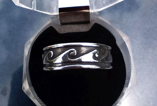 Sterling Silver Carved Rolling Wave Water Rimmed Band Ring 925 Size: 10