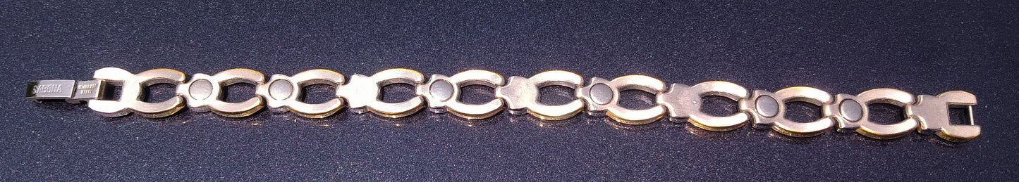 Sabona of London Signed Stainless Steel Silver/Gold Tone Magnetic Bracelet