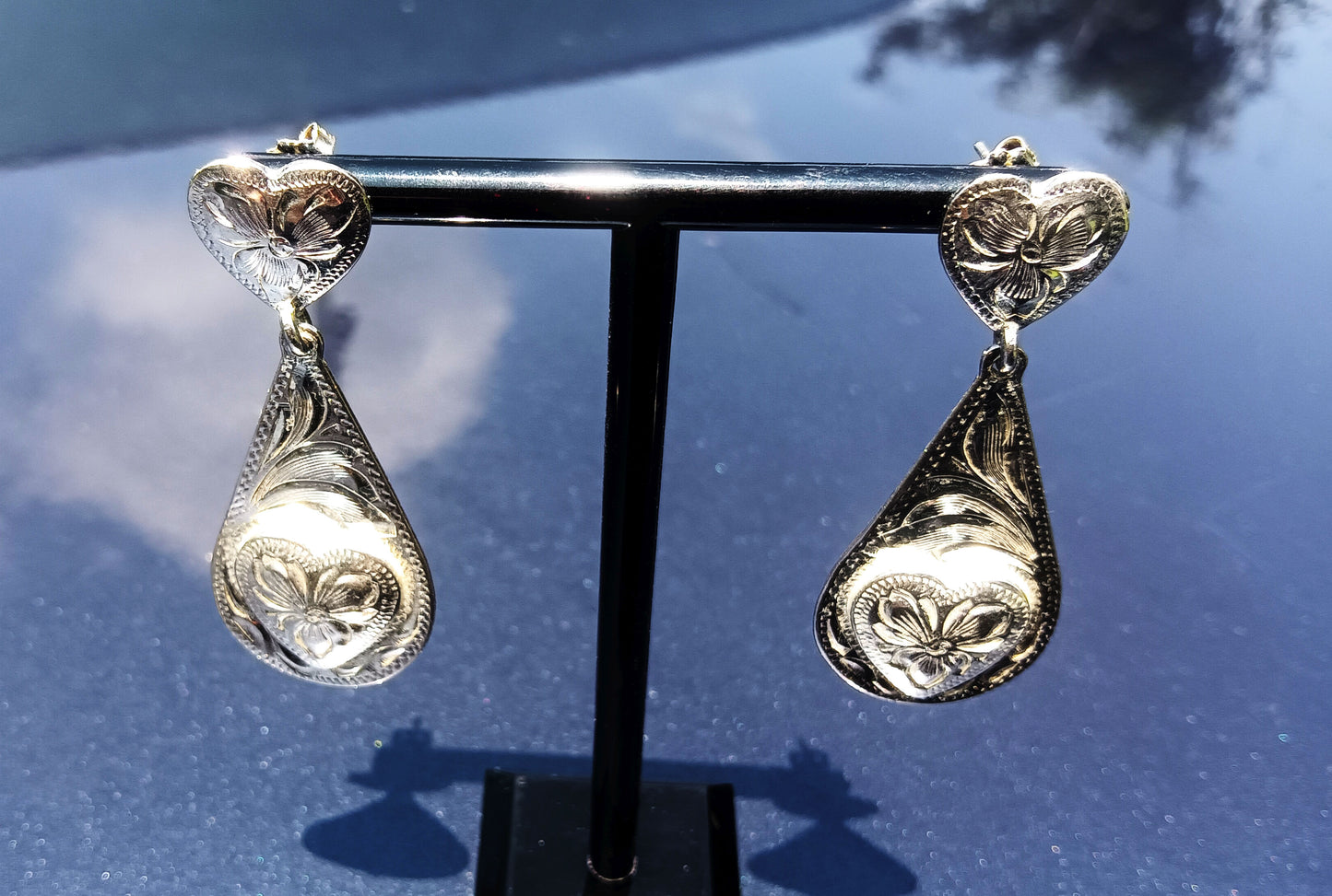 Double Heart Hand-tooled Silver Earrings - Vintage