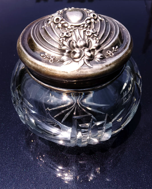 Simpson, Hall & Miller Antique Hand Cut Glass and Silver Vanity Jar