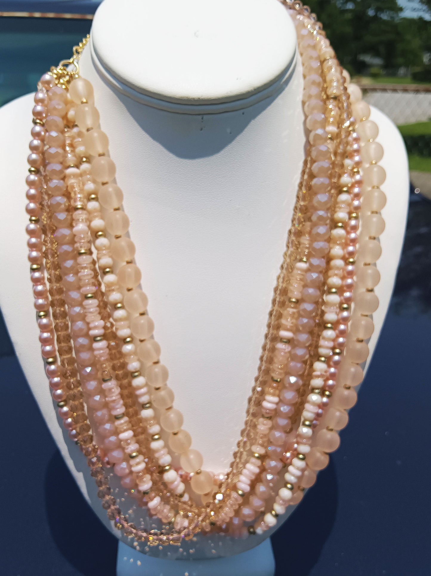 LOFT Blush Pink Beaded 7-Strand Twist Necklace