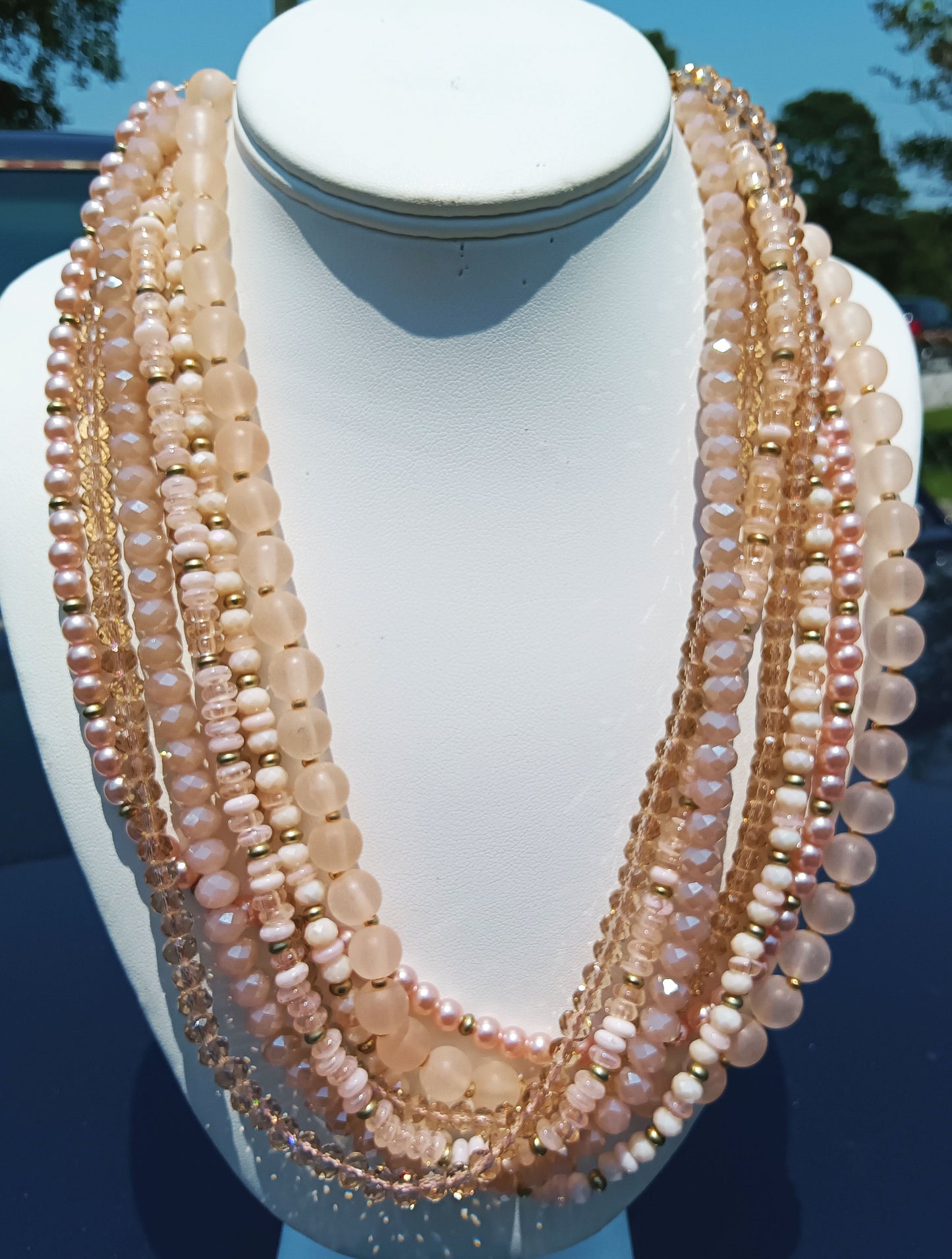 LOFT Blush Pink Beaded 7-Strand Twist Necklace