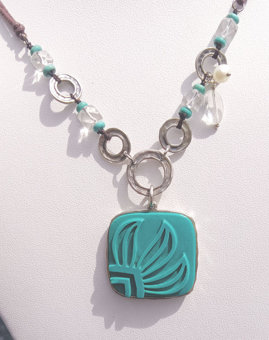 Silpada Sterling Silver Carved Howlite Aqua Grace Necklace