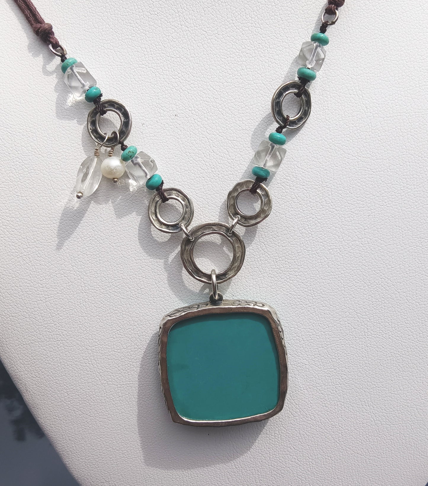 Silpada Sterling Silver Carved Howlite Aqua Grace Necklace