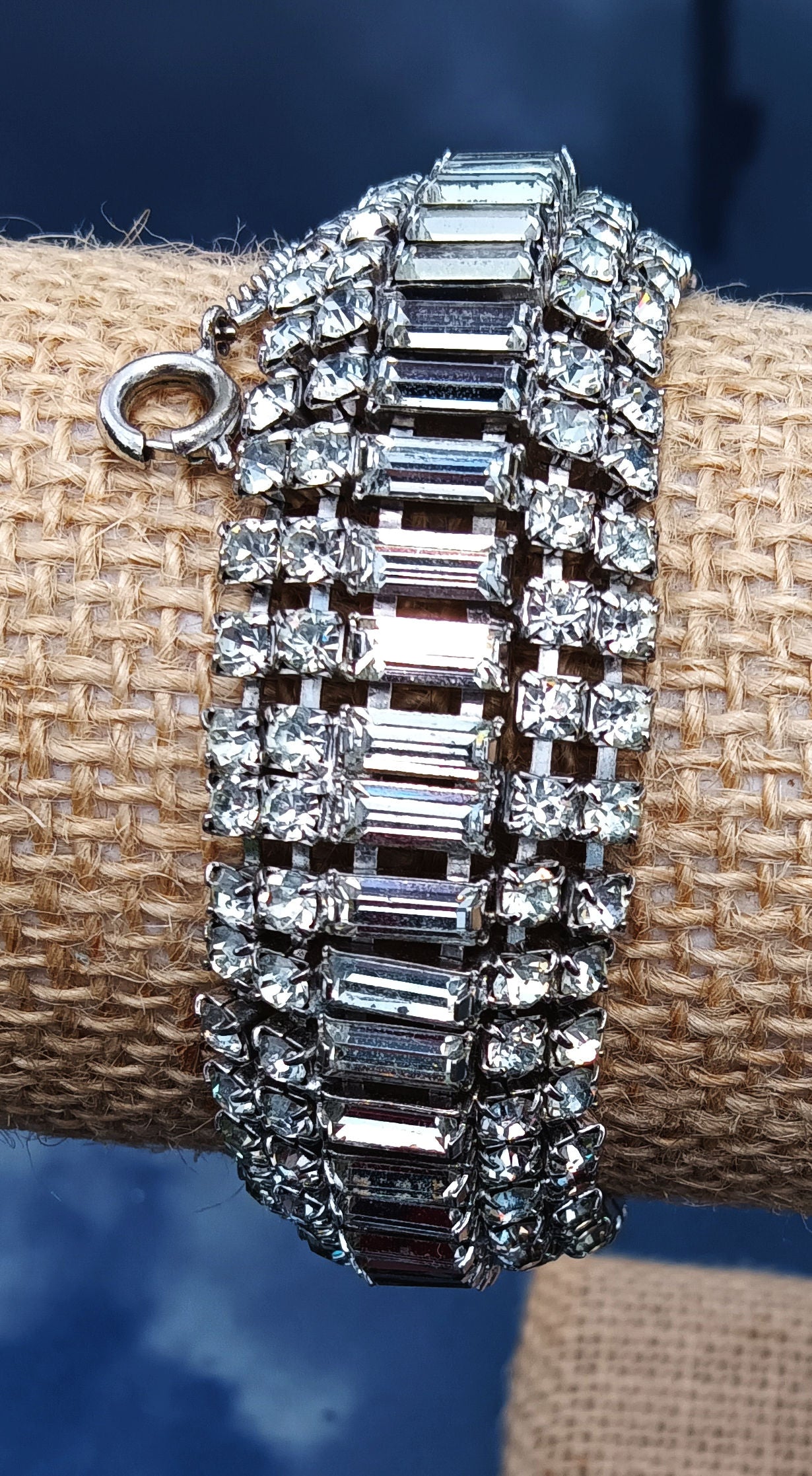 Vintage Silver Tone Rhinestone Bracelet with Safety Chain