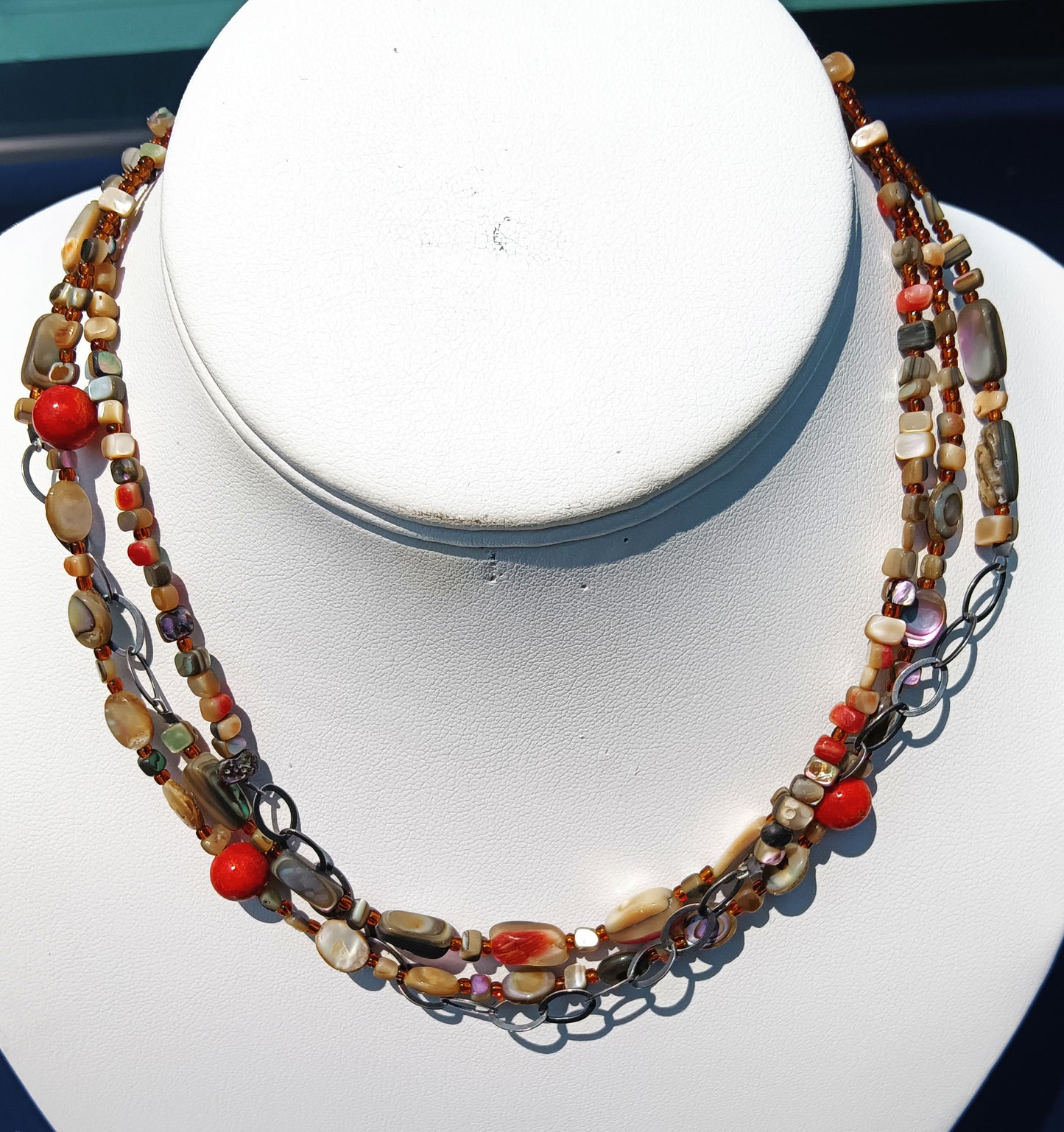 Silpada 3 Strand Sterling Coral Shell Seed Bead Necklace FIESTA FUN Retired