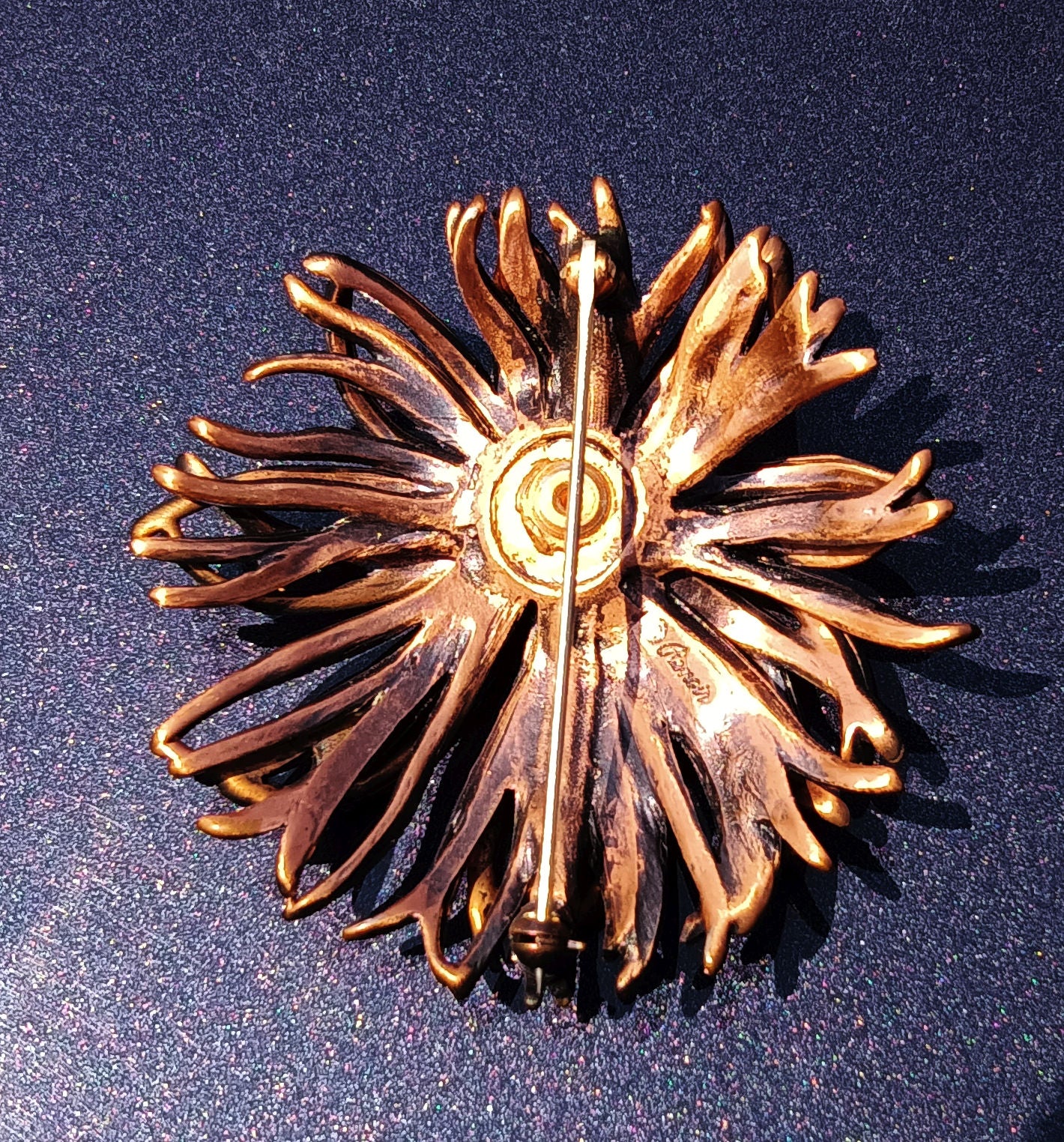 Vintage Large Renoir Signed Copper Flower Brooch