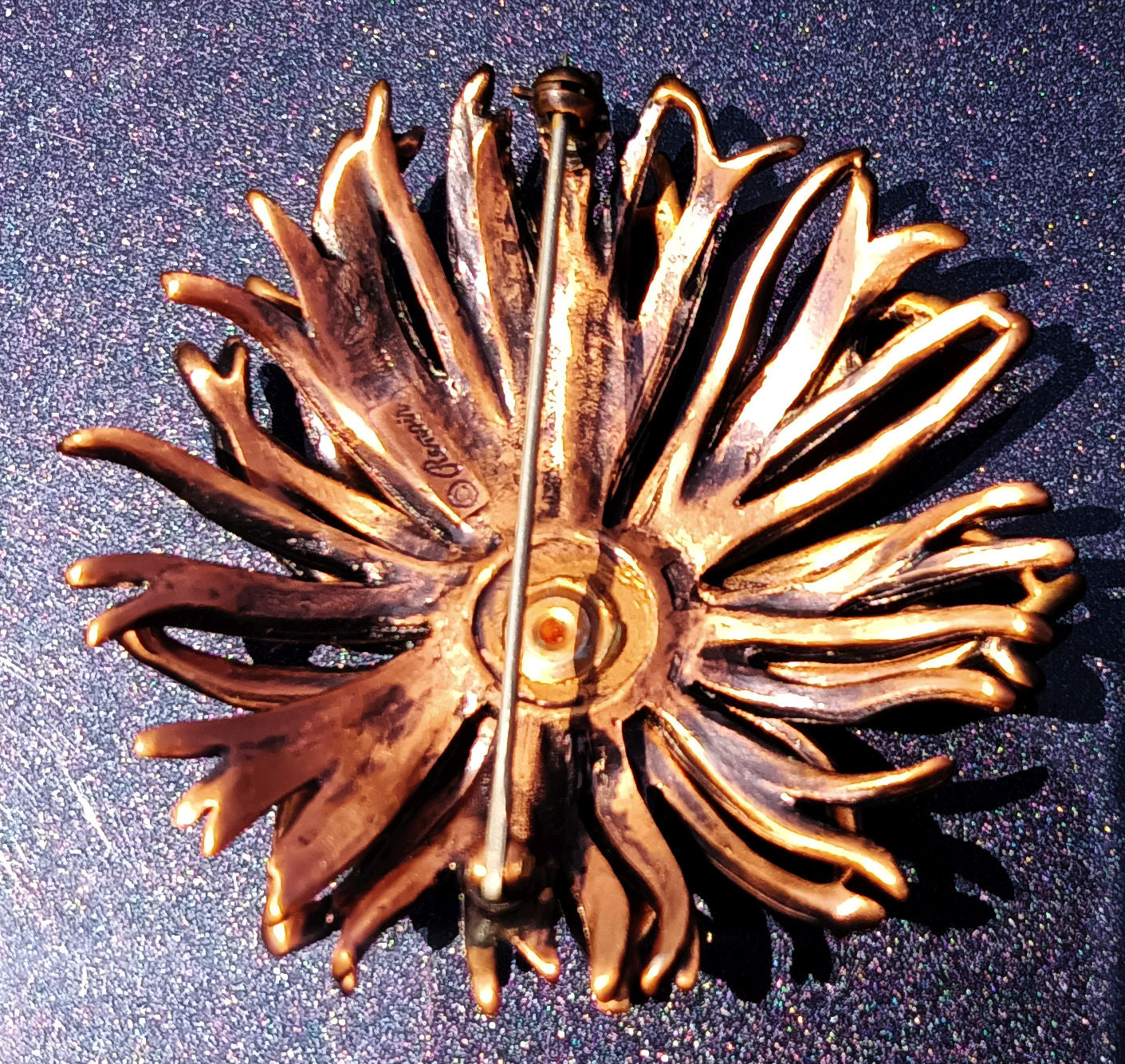 Vintage Large Renoir Signed Copper Flower Brooch