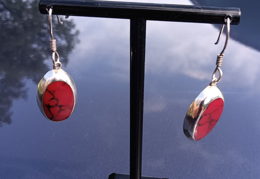 Red Jasper Oval Shaped 925 Drop Pierced Earrings