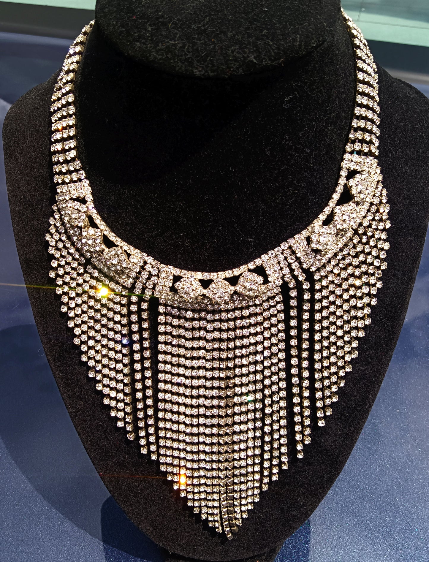 Vintage 55 Strand Crystal High Quality Rhinestone Waterfall Bib Necklace