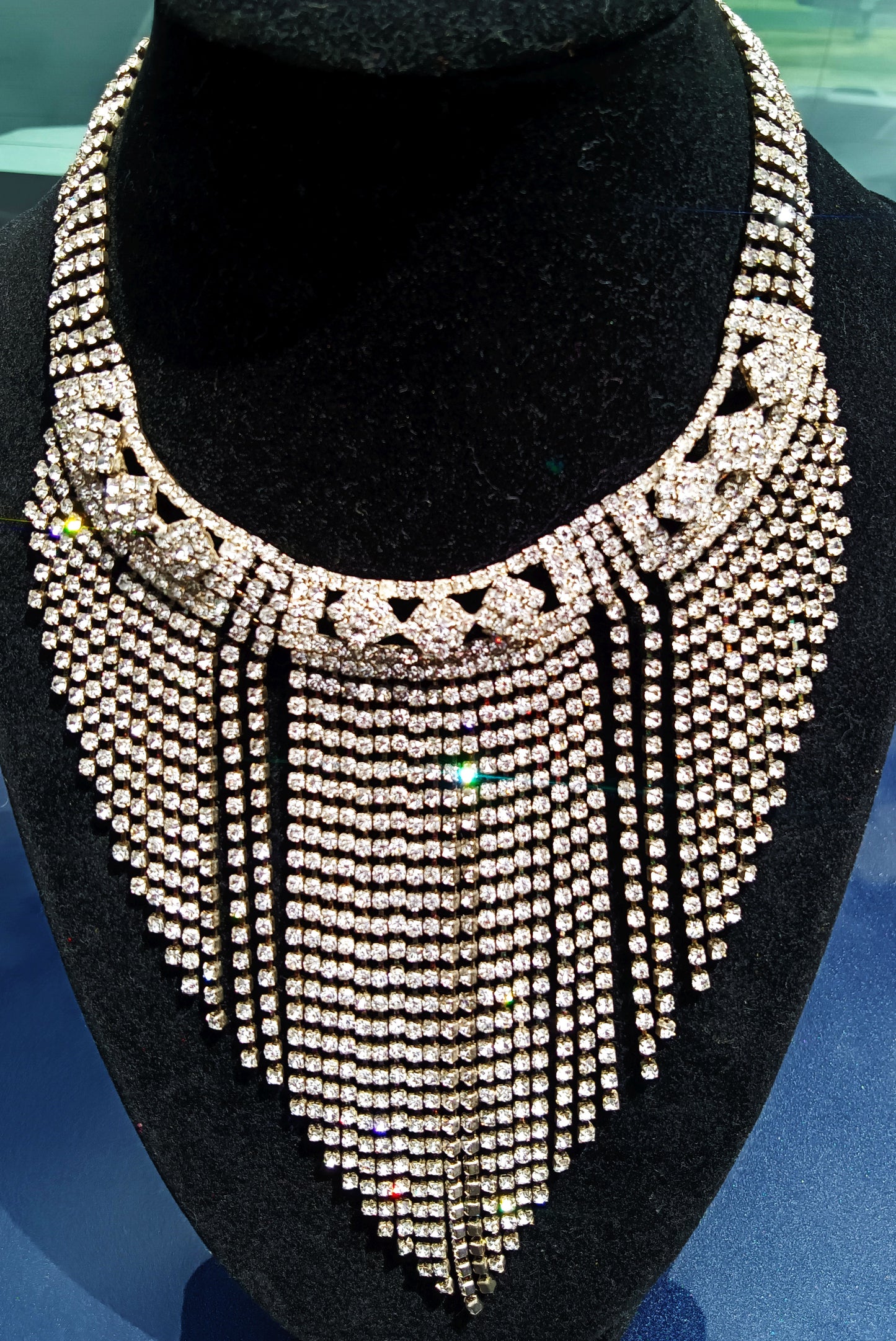 Vintage 55 Strand Crystal High Quality Rhinestone Waterfall Bib Necklace