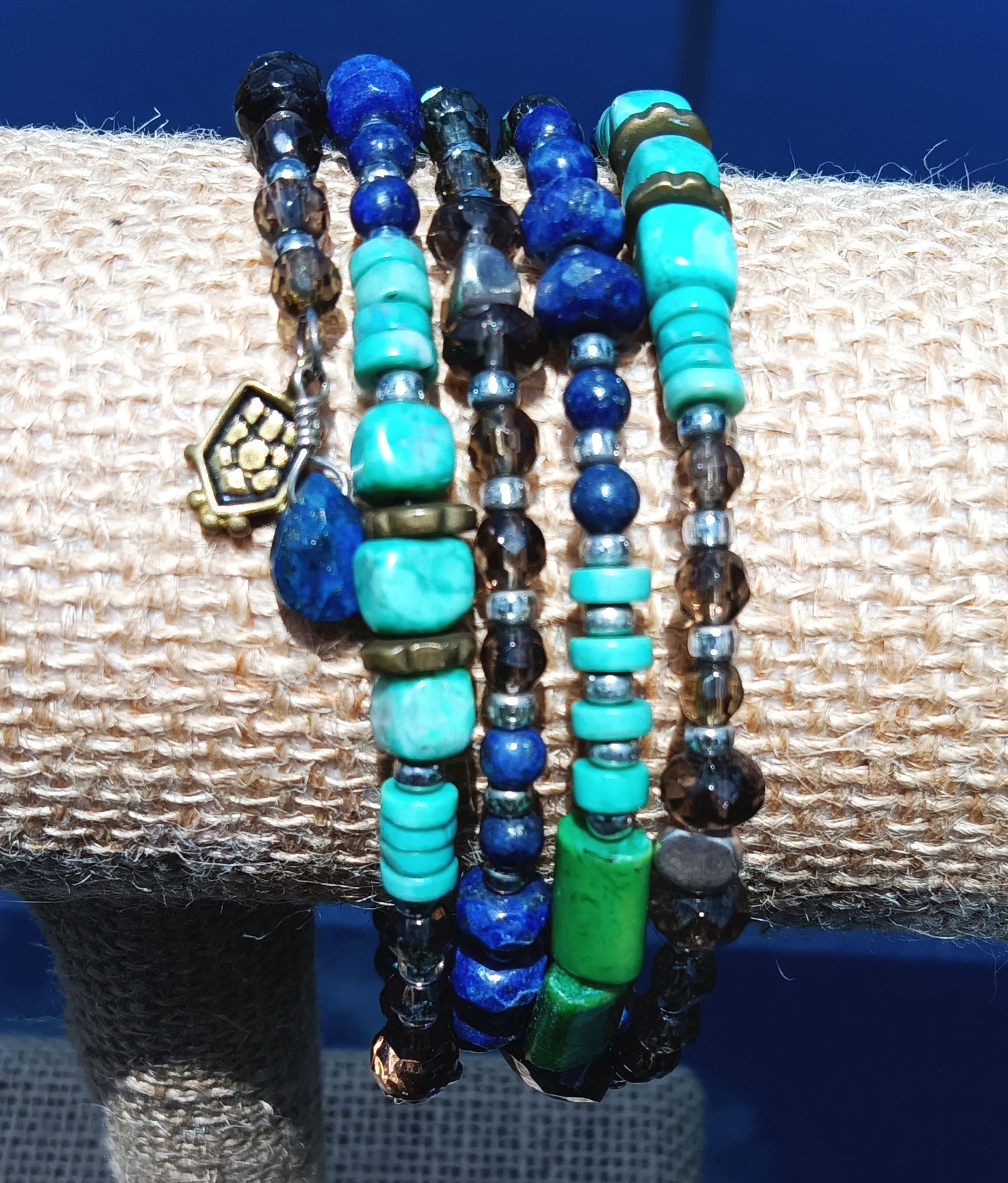 SILPADA B3219 ~ Spiky Palms Wrap Bracelet ~ Howlite, Lapis Lazuli, Quartz & Sterling Silver