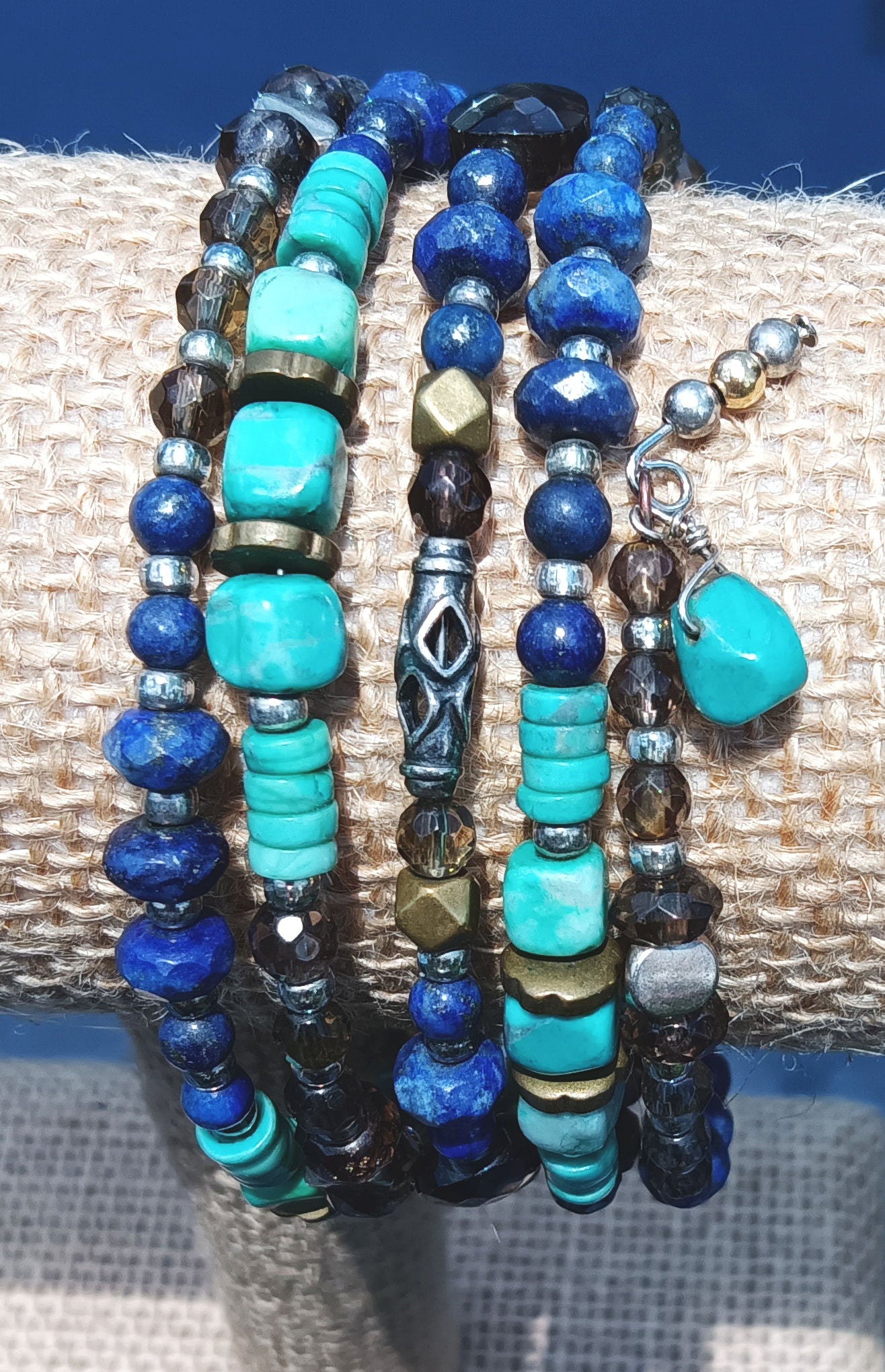 SILPADA B3219 ~ Spiky Palms Wrap Bracelet ~ Howlite, Lapis Lazuli, Quartz & Sterling Silver