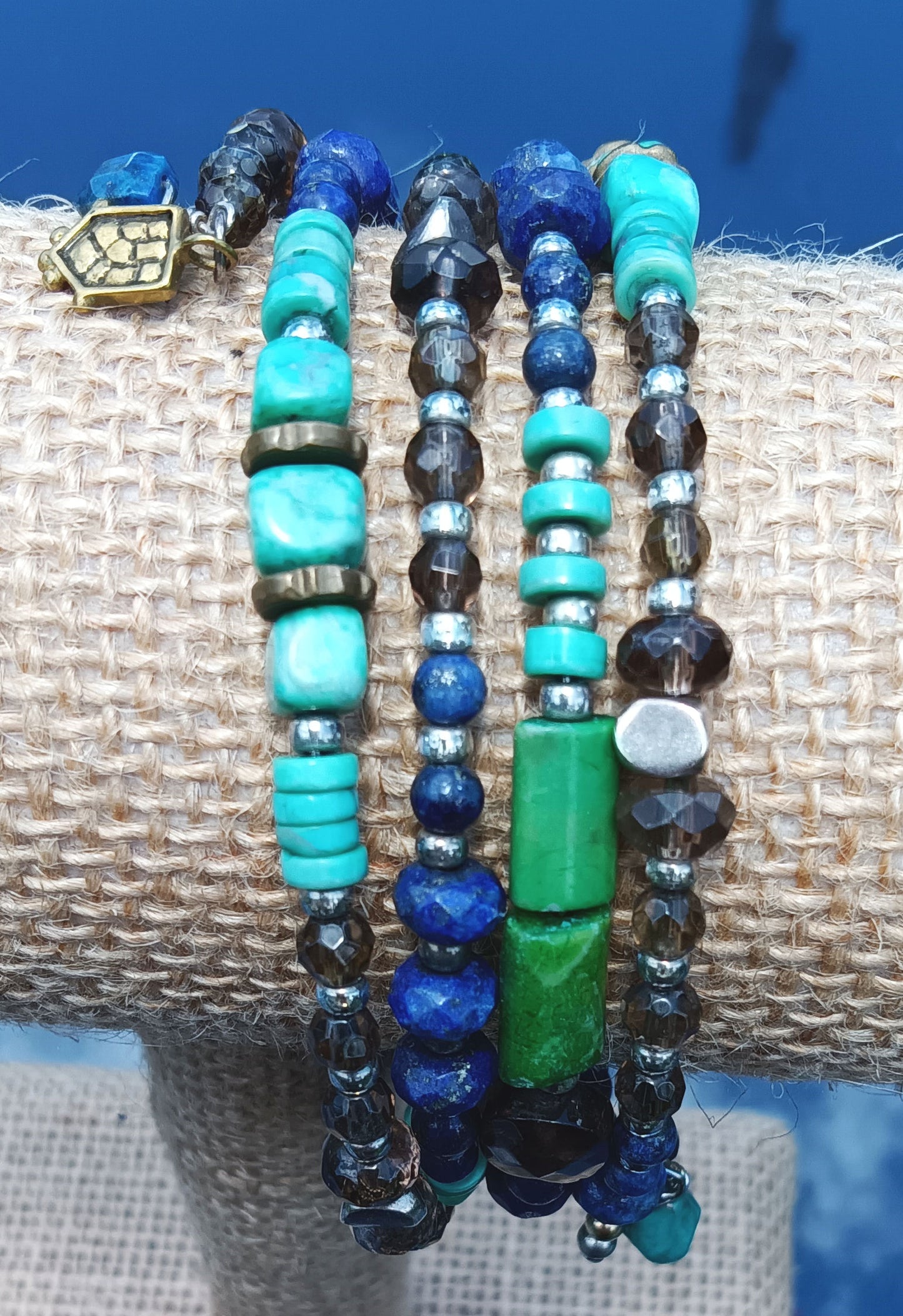 SILPADA B3219 ~ Spiky Palms Wrap Bracelet ~ Howlite, Lapis Lazuli, Quartz & Sterling Silver