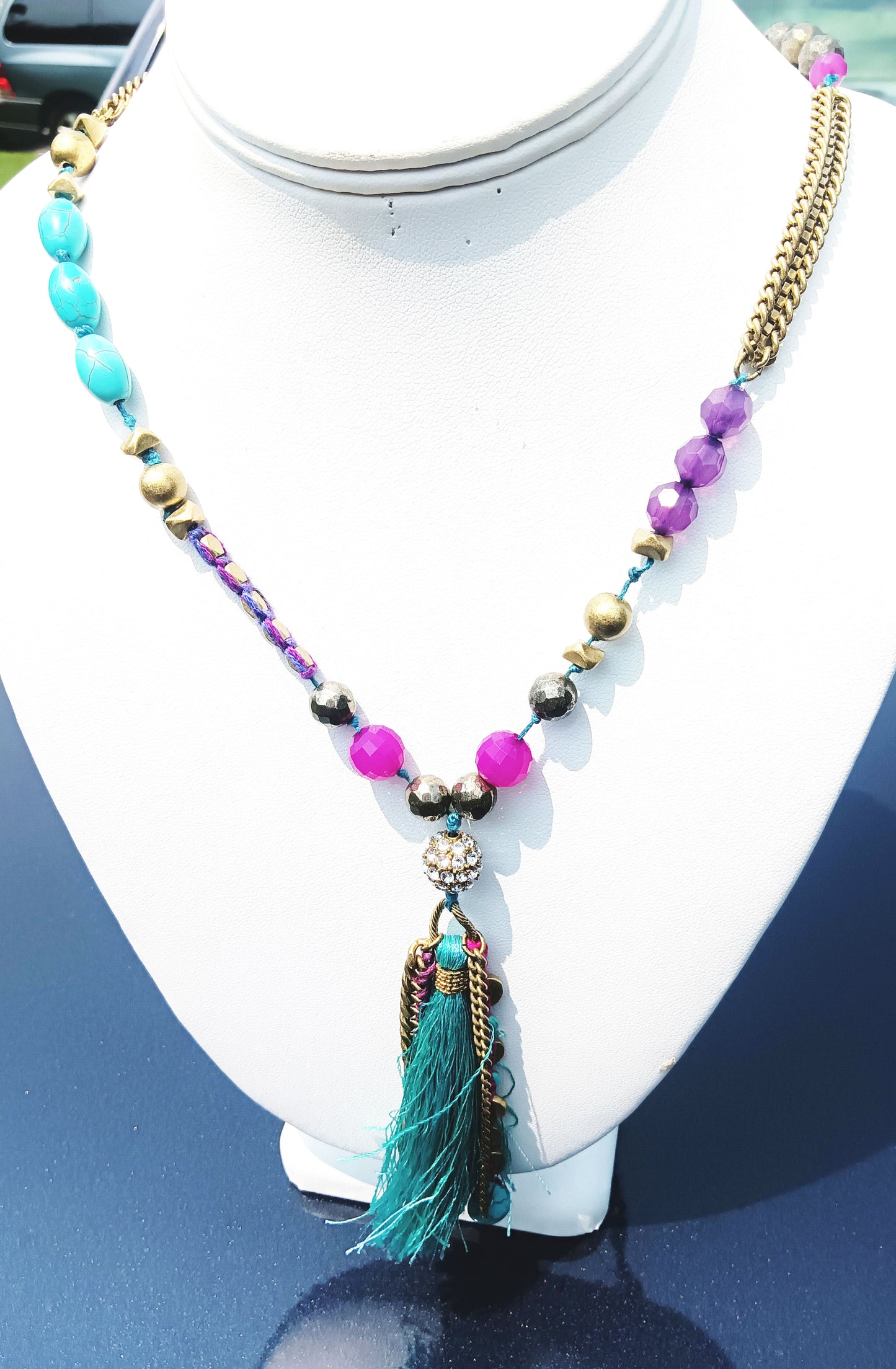 Silpada KR Artisan Blue Tassel Brass Necklace