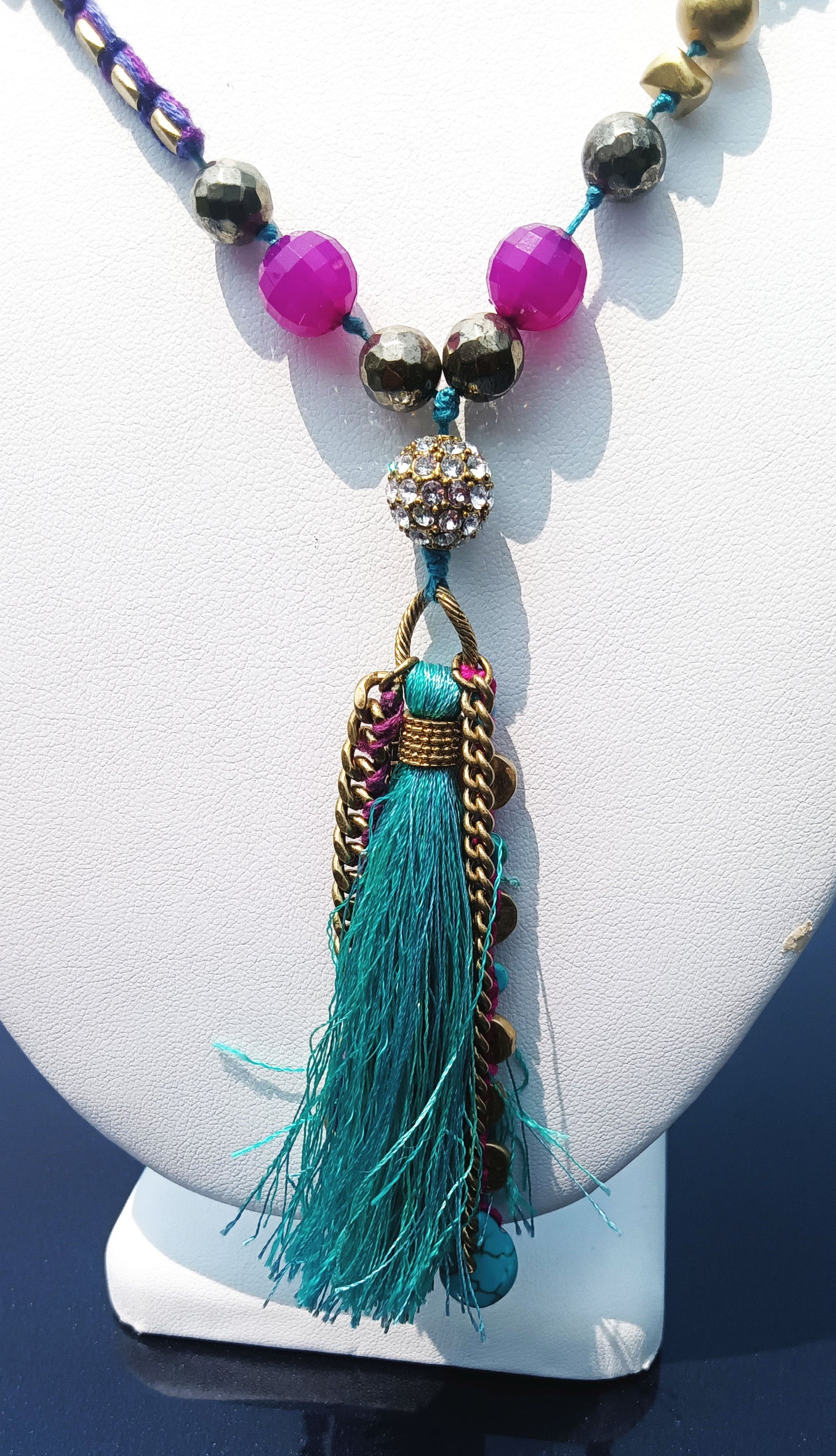 Silpada KR Artisan Blue Tassel Brass Necklace