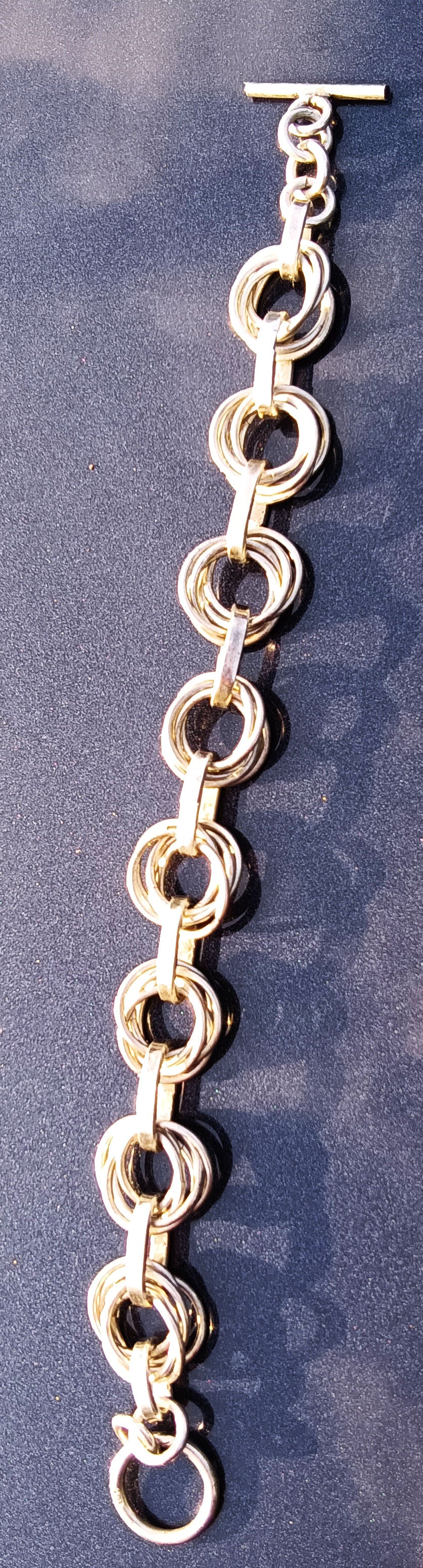 Sterling Silver 925 Multi Circle Link Bracelet-Toggle Clasp 7.5"