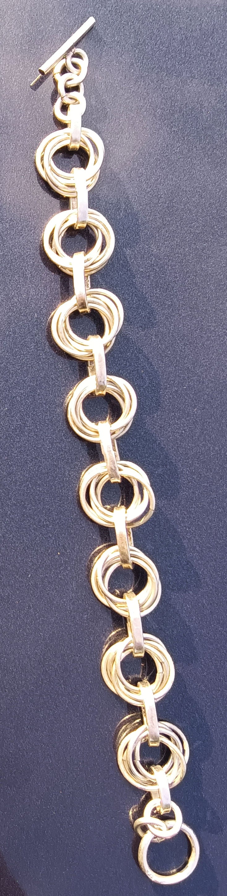 Sterling Silver 925 Multi Circle Link Bracelet-Toggle Clasp 7.5"