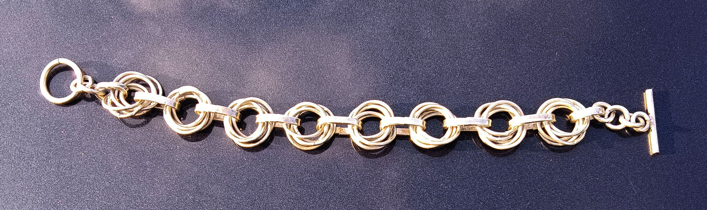 Sterling Silver 925 Multi Circle Link Bracelet-Toggle Clasp 7.5"