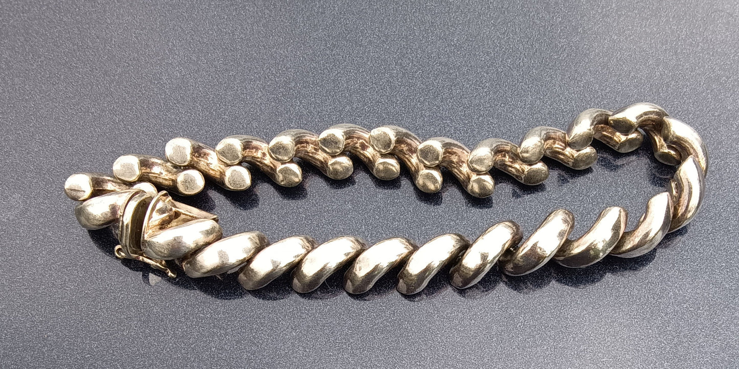 Vintage Sterling Silver Chunky San Marcos Link Bracelet marked 925 Italy