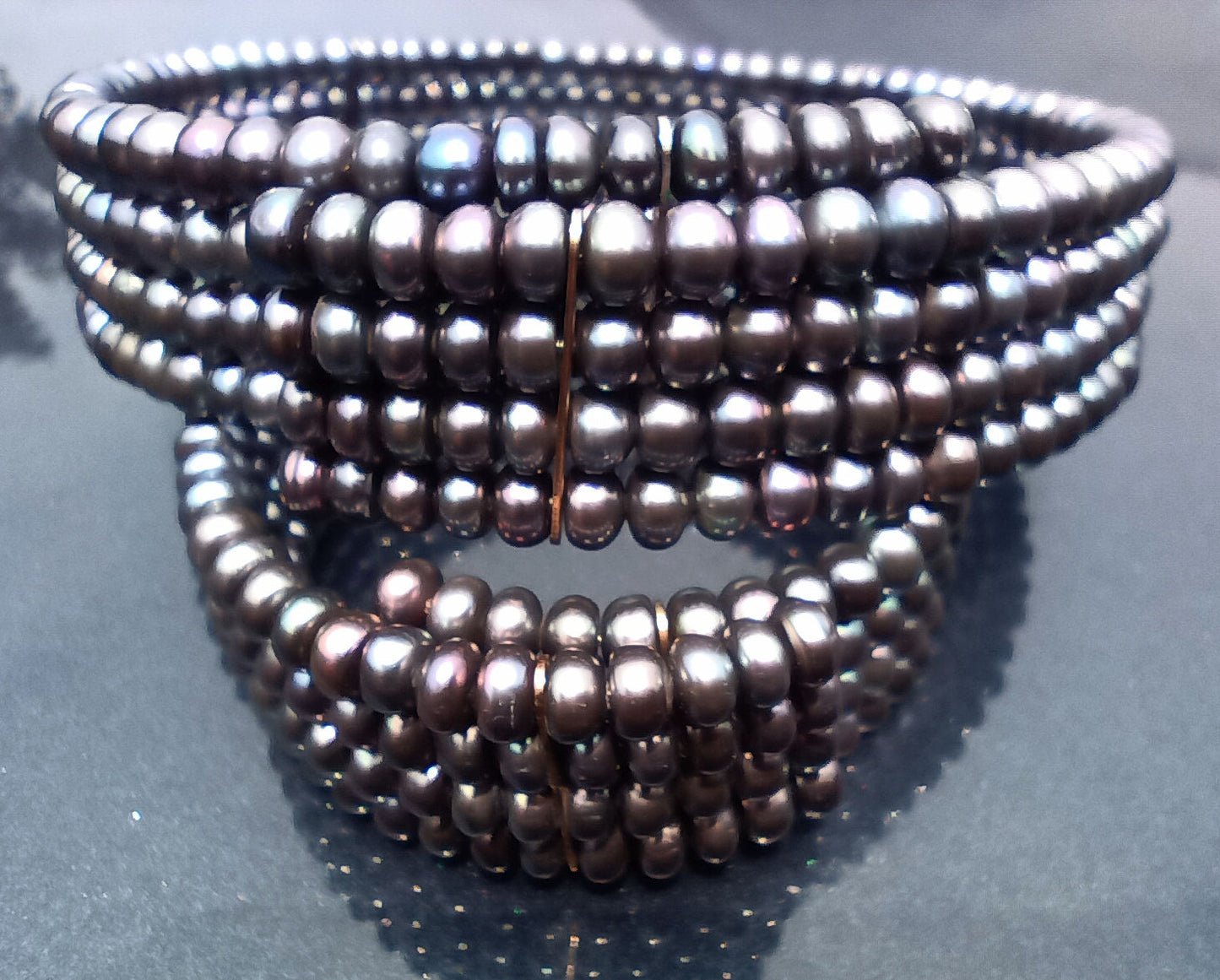 4-Strand Natural Peacock Pearl Choker and Matching Bracelet Set