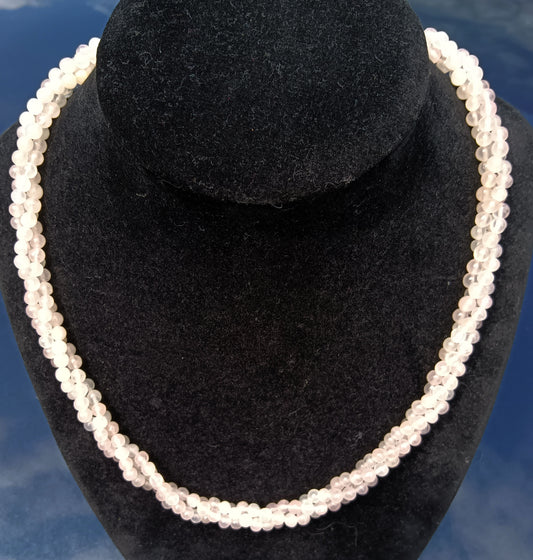 Choker/Princess Necklace 4 mm Rose Quartz - 3 strands - twisted - 18 inches