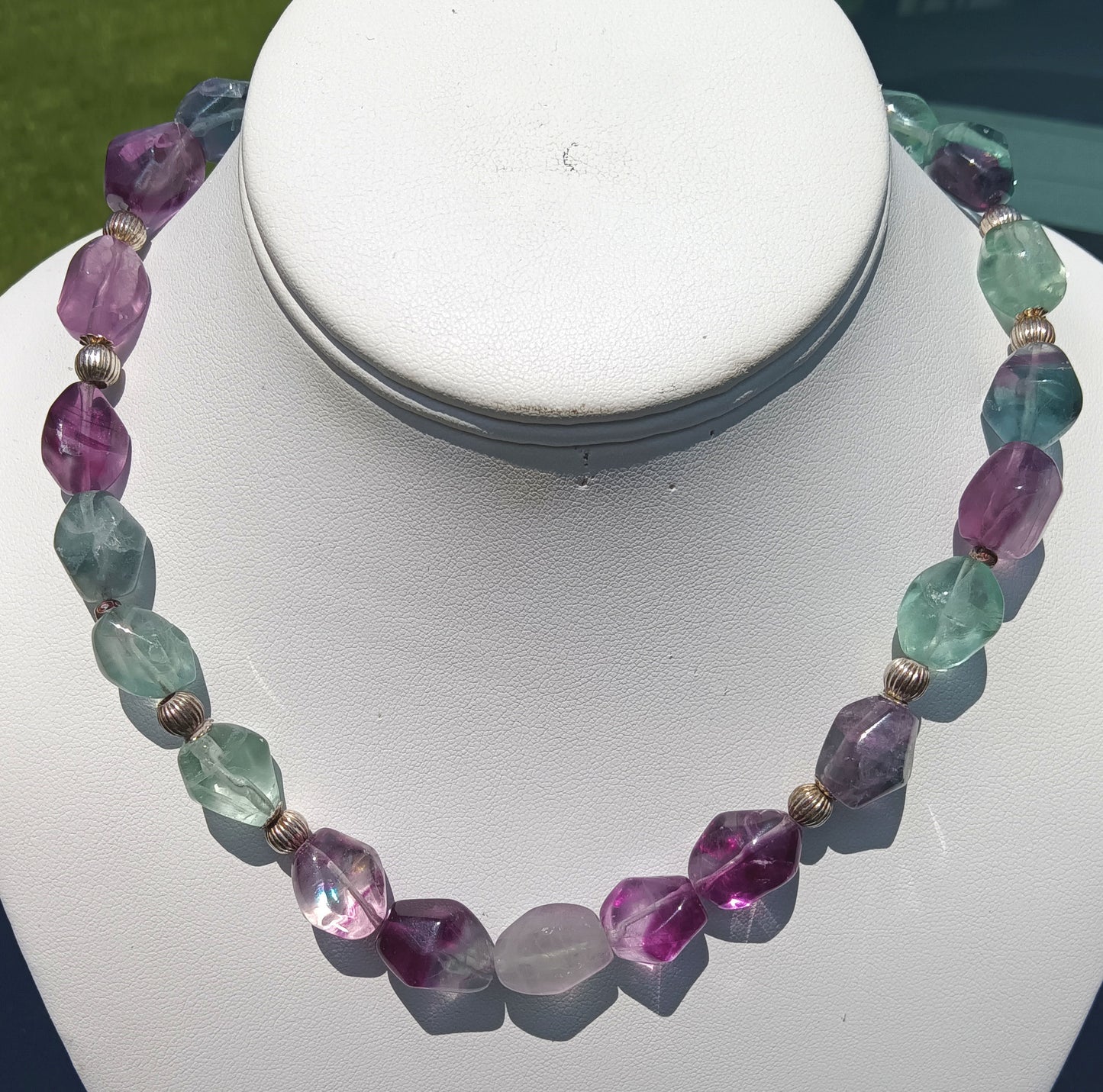 Natural Fluorite Irregular Stone Necklace - Vintage