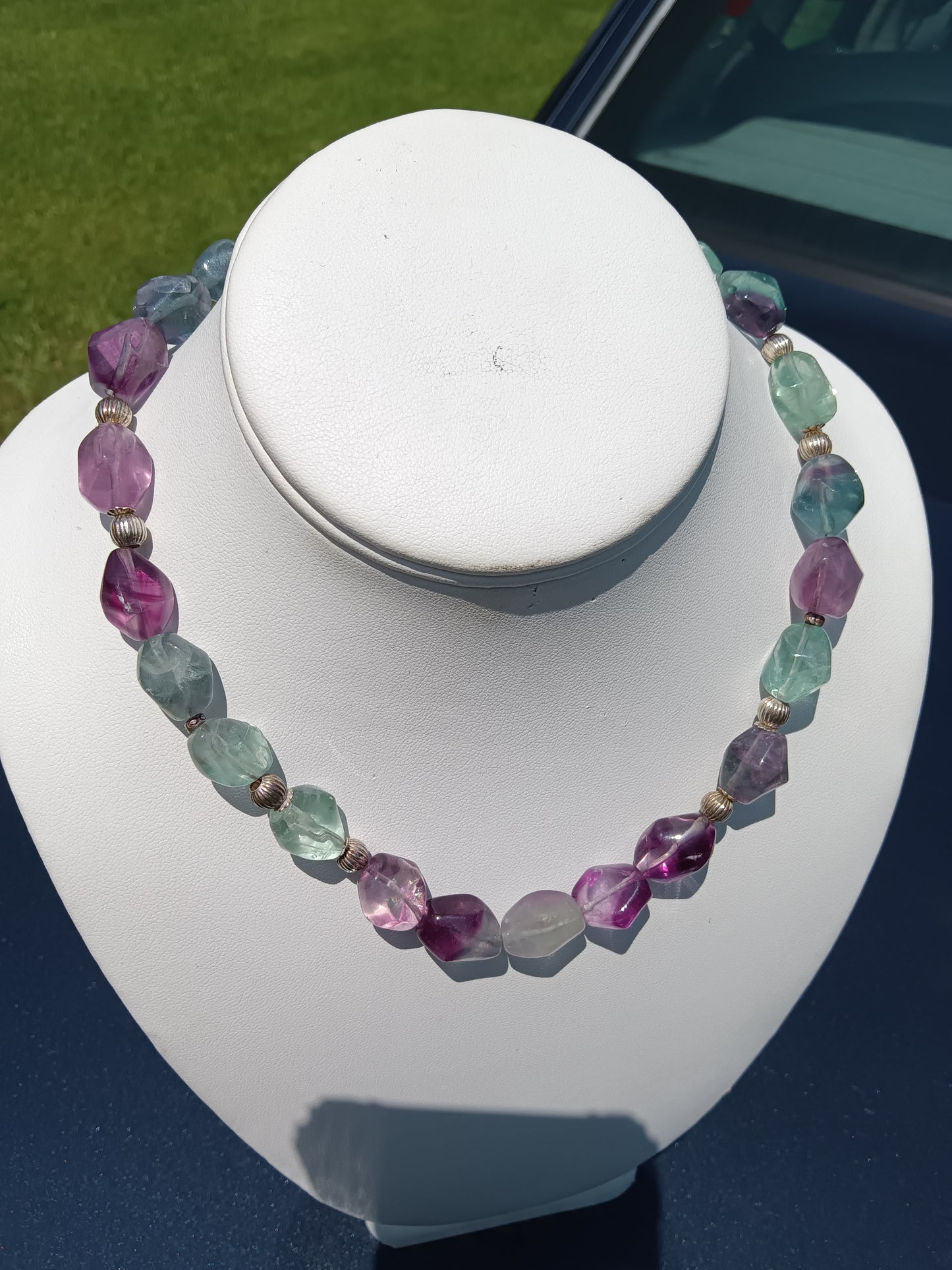 Natural Fluorite Irregular Stone Necklace - Vintage